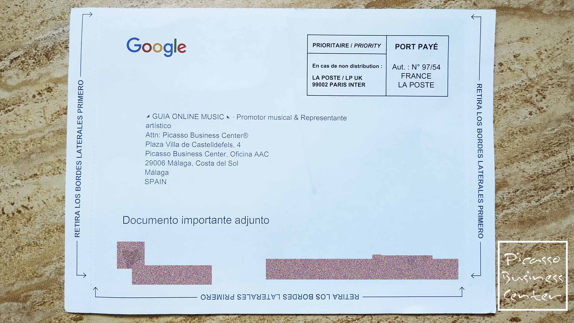 Google My Business-brev for å ha selskapets hjemsted i Malaga bedriftshjemmel i Malaga